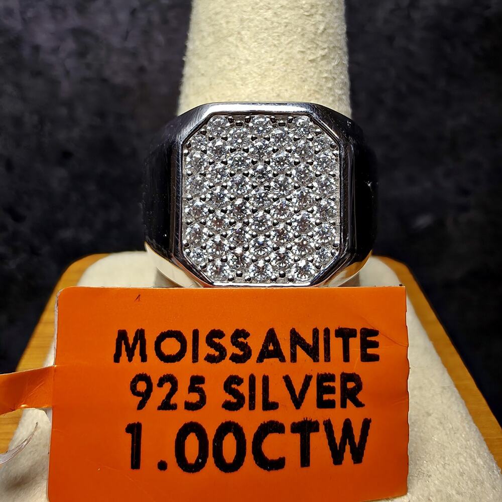 1.00 CTW Moissanite Pavé Signet Ring in 925 Sterling Silver Size 10
